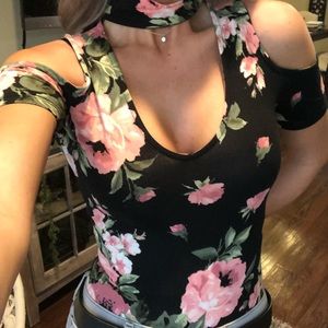 Floral shoulder cutout top